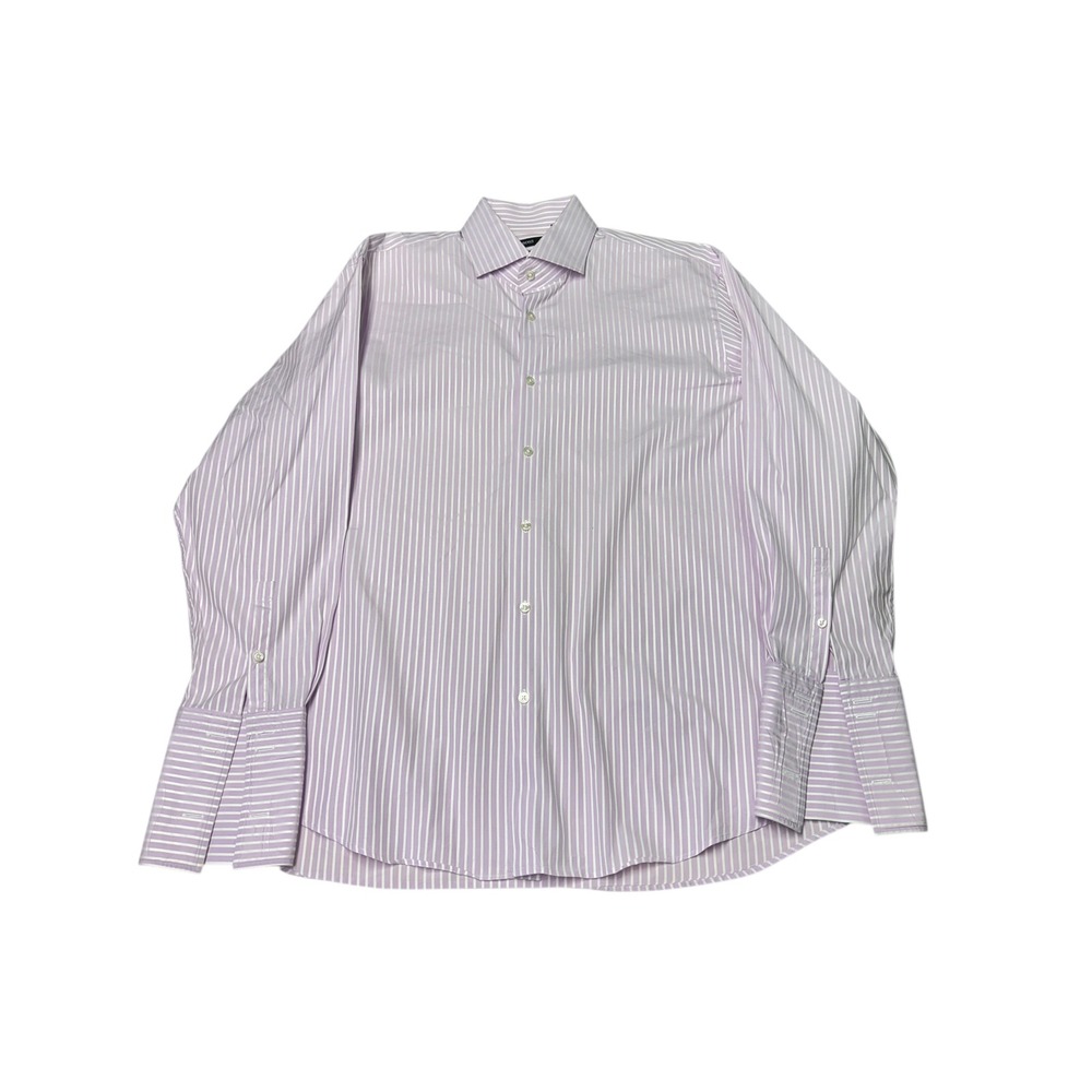 Hugo Boss Mens Regular Fit French Cuff Shirt Lavender White Stripe 17 32/33